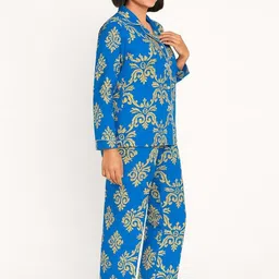 GAB Women Floral Printed Lapel Collar Shirt With Pyajamas image 3