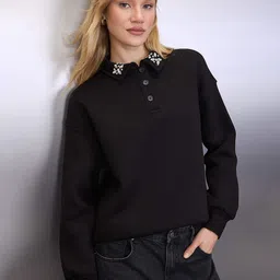 Trendyol Women Embellished Shirt Collar Long Sleeves Pullover Sweatshirt-picture-18