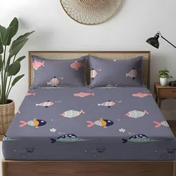 WEAVE AND DECOR Grey Printed Microfiber 300 TC King Bedsheet & Pillow Covers 78 " x 72 "-image-66