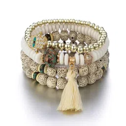 Shining Diva Fashion Set Of 4 Beige Gold-Plated Charm Bracelet image 5