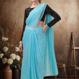 Sangria Striped Saree With Unstitched Blouse Piece image 4