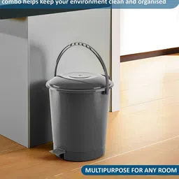 HOMESTIC Grey Round Odour-Free Pedal Dustbin With 2 Roll Garbage Bags - 10 L image 5
