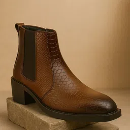 Bxxy Men Height Increasing Block Heel Textured Formal Chelsea Boots-picture-27