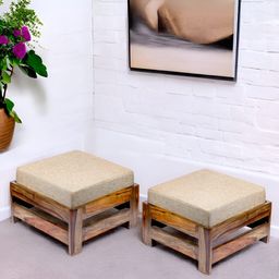 Ikiriya 2-Pcs Beige & Brown Wooden Square Stools-picture-25