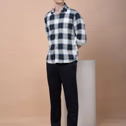 Crimsoune Club Men Classic Slim Fit Checked Spread Collar Pure Cotton Casual Shirt-picture-19