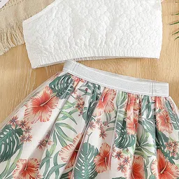 INCLUD Girls Self Design One Shoulder Crop Top with Skirt image 2