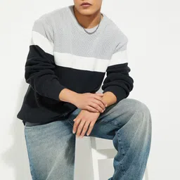 max Men Colourblocked Round Neck Full Sleeves Pullover Sweater image 4