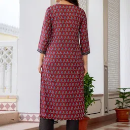 KALINI Floral Printed Round Neck Straight Kurta With Trousers & Dupatta image 2