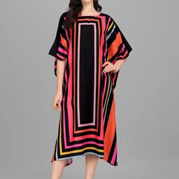 Exotic India Women Black-Onyx Rayon Midi Kaftan with Printed Rectangle Shapes-picture-13