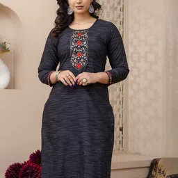 AUZAAI COLLECTION Round Neck Thread Work Pure Cotton Straight Kurta-image-48