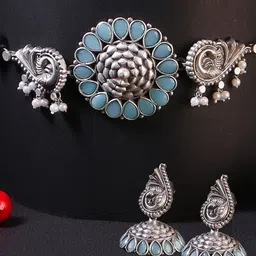 Sangria Silver Plated Stone-Studded Jewellery Set image 1