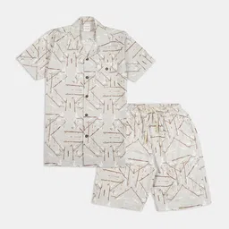 CAVIO Boys Printed Pure Cotton Shirt With Shorts image 1