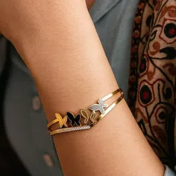 KRcreation Stainless Steel Enamelled Gold-Plated Stones Studded Wraparound Bracelet-picture-24