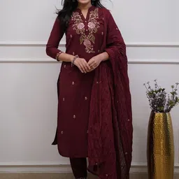 MILAAV Women Floral Embroidered Regular Thread Work Pure Cotton Kurta with Trousers & With Dupatta-picture-15