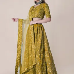 Warthy Ent Embroidered Thread Work Semi-Stitched Lehenga & Unstitched Blouse With Dupatta image 5
