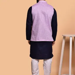 PRINTINDIA Mandarin Collar Pure Cotton Straight Kurta With Trousers & Nehru jacket image 4