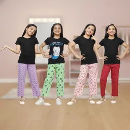 YK Girls Pack Of 4 Printed Cotton Lounge Pants-picture-37