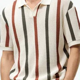 StyleCast Men Striped Shirt Collar Ribbed Pullover Sweater image 1