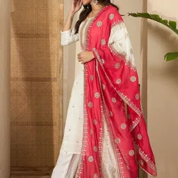 Sangria Women Ethnic Motifs Embroidered Regular Thread Work Pure Silk Kurta with Trousers & With Dupatta image 2