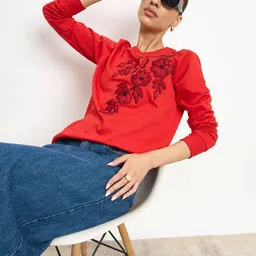 SALT ATTIRE Women Floral Round Neck Long Sleeves Woollen Pullover with Embroidered Detail-picture-36