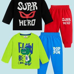 KUCHIPOO Boys Pack Of 2 Printed Round Neck T-Shirts With Joggers-image-67