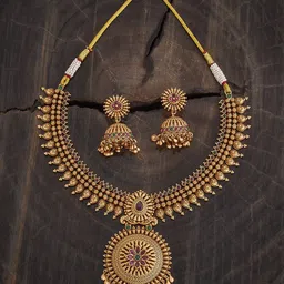 Kushal's Fashion Jewellery Ruby-Green Gold-Plated Ethnic Antique Jewellery Set image 1