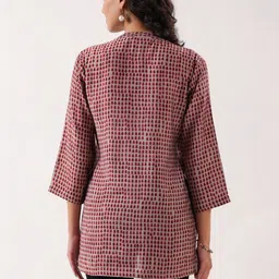 JISORA Geometric Print Mandarin Collar Pure Silk Top image 2