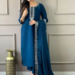 Women Basket Women Ethnic Motifs Embroidered Regular Thread Work Kurta with Trousers & With Dupatta image 2