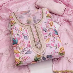 HERE&NOW Embellished Organza Unstitched Dress Material-picture-32