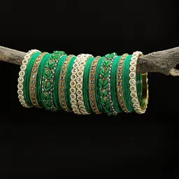GLIKA Women Green Metal Zircon Pearls & Kundan Studded Bangles-picture-25