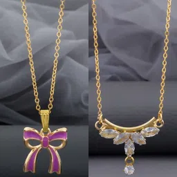 Birado Jewellery Women Set Of 2Stainless Steel Gold-Plated Stones Studded Minimal Necklace-image-10