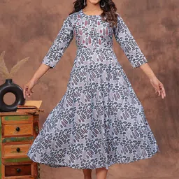 DIZON Women Floral Embroidered Cotton A-Line Ethnic Dress-picture-32