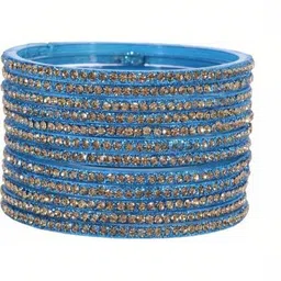 Shasmi Turquoise Blue Glass Artificial Stones Bangle image 2