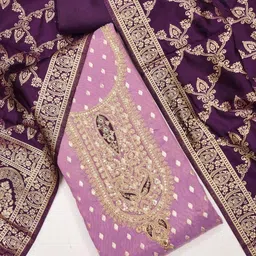kalini Lavender Simmer Silk Jacquard With Codding Work Unstitched Dress Material image 3