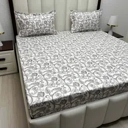 Pure Decor Royal Passion Grey Floral 220 TC Queen Bedsheet Set 2.28 m x 2.54m-picture-37