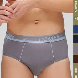 AMUL COMFY Men Pack Of 4 Plain Cotton Mid-Rise Briefs image 5
