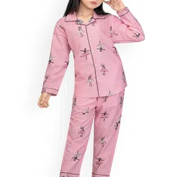 BAESD Girls Printed Lapel Collar Night suit image 2