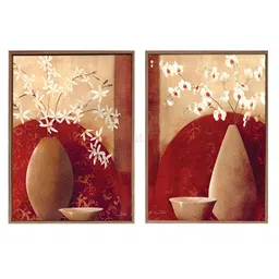 Myntra Elegant Homes Beige & Red Set of 2 Piece Canvas Floral and Botanical Wall Paintings image 5