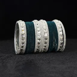 ZULKA Set Of 28 Women Metal With Velvet & Zircon Gemstone Studded Bangles-image-19