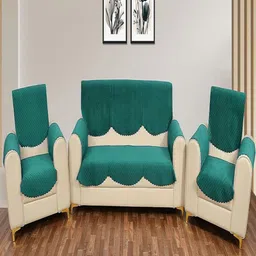 Fashion Throw Teal Checked Velvet Sofa Cover With Arms-picture-36