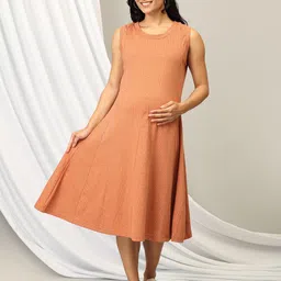 The Mom Store Women Self Design Maternity Sleeveless A-Line Midi Dress-image-23