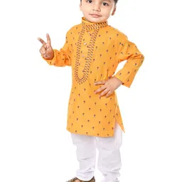 TAKE STYLE Boys Yellow Cotton Blend Printed Kurta Sets image 4