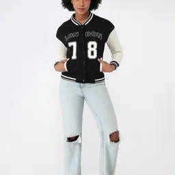 Kraus Jeans Women Geometric Varsity Jacket with Embroidered image 2