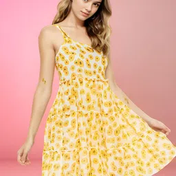 Louis Bayrad Floral Striped Georgette Fit & Flare Dress-picture-51