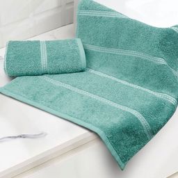 MYTRIDENT Green & White 2 Pieces Striped 450 GSM Pure Cotton Hand Towels-picture-11