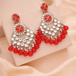 MEIRA JEWELLERY Gold Plated Artificial Stones Studded And Beaded Floral Chandbalis-picture-11