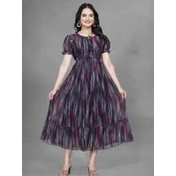AXI COUTURE Women Abstract Printed Puff Sleeve Tiered Fit & Flare Midi Dress-picture-18