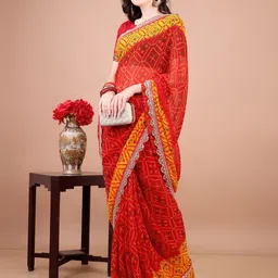 LeeliPeeri Designer Bandhani Poly Georgette Designer Bandhani Saree image 3