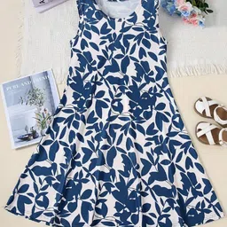White World Girls Floral Print A-Line Dress-image-98