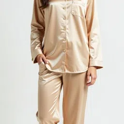 DEHMAN Lapel Collar Pure Silk Shirt With Pyjama image 2